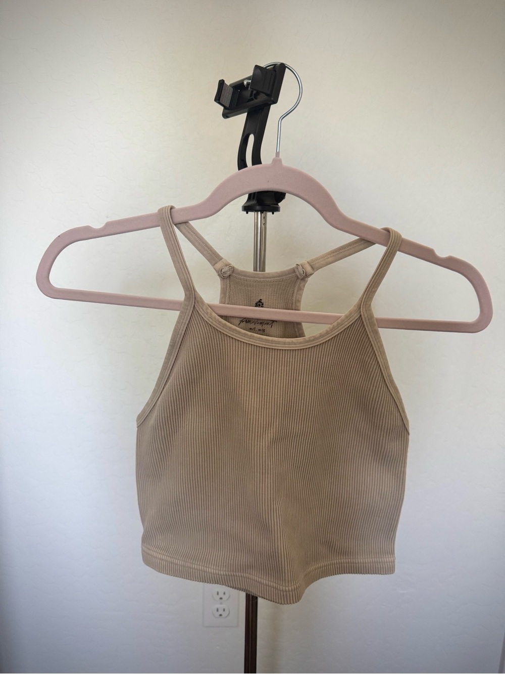 FP Movement by Free People Ribbed Halter Crop Tank in Taupe